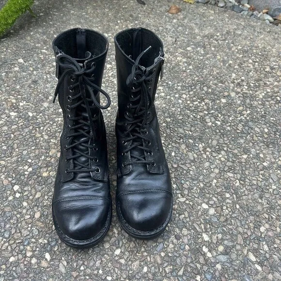 Harley Davidson Men’s Black Leather Lace Up Side Zip Biker Boots Size 8