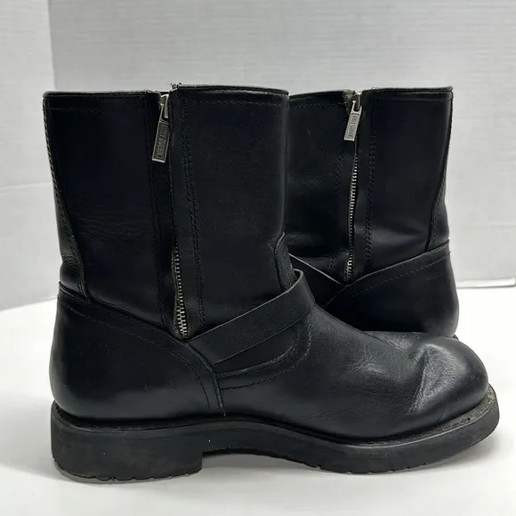Harley Davidson Moto Conductor Biker Boots Leather Boot Zip Side Black Mens 11