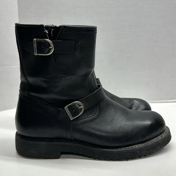 Harley Davidson Moto Conductor Biker Boots Leather Boot Zip Side Black Mens 11