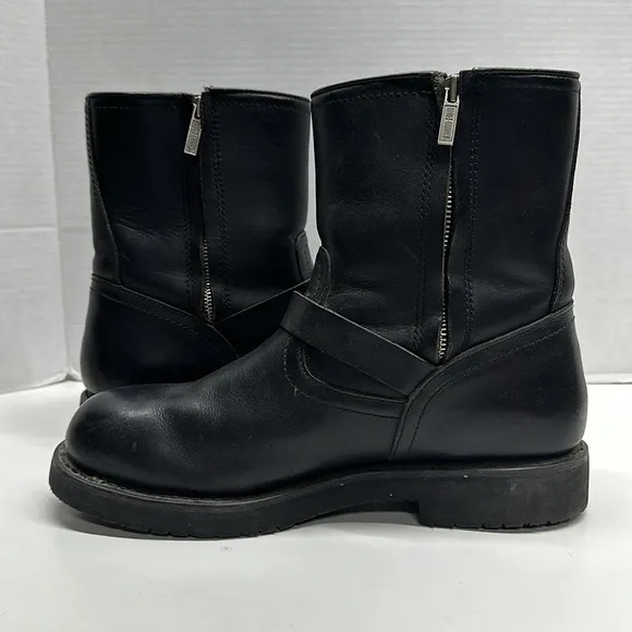Harley Davidson Moto Conductor Biker Boots Leather Boot Zip Side Black Mens 11