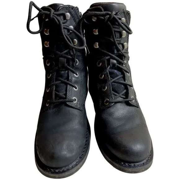 HARLEY DAVIDSON BLACK LEATHER BOOTS #D94284 DARNEL ZIPPER &amp; LACE 8 M‎