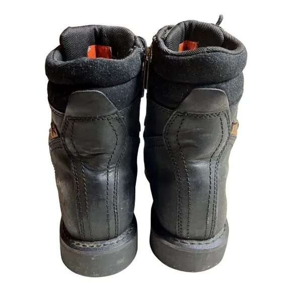 HARLEY DAVIDSON BLACK LEATHER BOOTS #D94284 DARNEL ZIPPER &amp; LACE 8 M‎