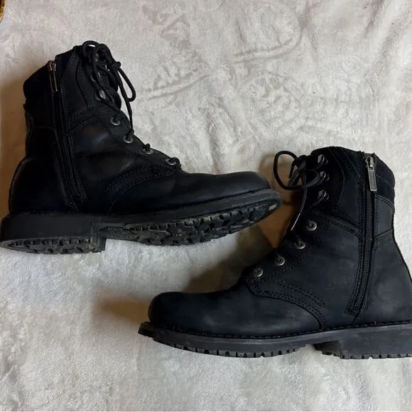 HARLEY DAVIDSON BLACK LEATHER BOOTS #D94284 DARNEL ZIPPER &amp; LACE 8 M‎
