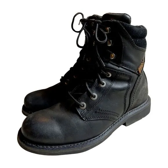 HARLEY DAVIDSON BLACK LEATHER BOOTS #D94284 DARNEL ZIPPER &amp; LACE 8 M‎