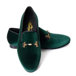 Harper Green Velvet Loafers with Gold Accent