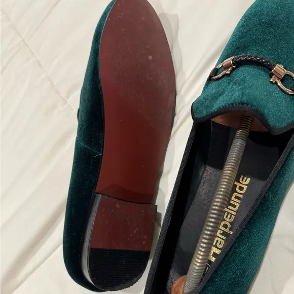 Harper Green Velvet Loafers with Gold Accent