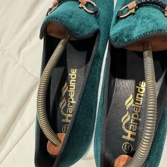 Harper Green Velvet Loafers with Gold Accent
