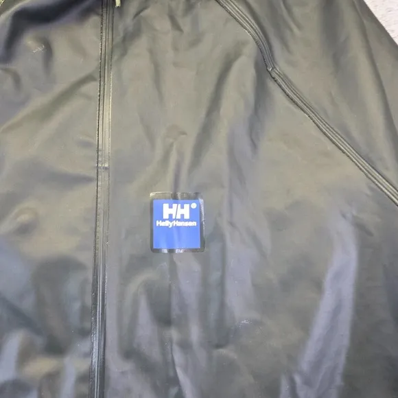 Helly Hansen Rain Coat Men L Green Hooded Waterproof Outdoor Jacket Fishing Boat