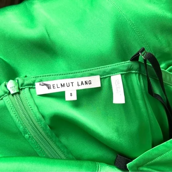 HELMUT LANG 90s Emerald Italian Satin Sleeveless Ruched V-Neck Midi Slip Dress 8