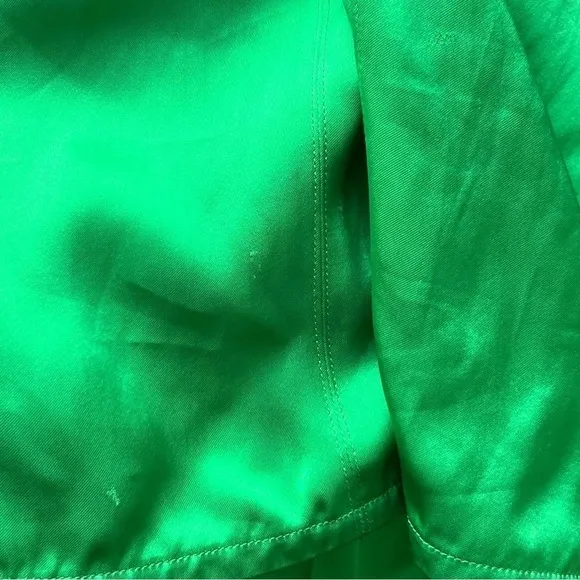 HELMUT LANG 90s Emerald Italian Satin Sleeveless Ruched V-Neck Midi Slip Dress 8