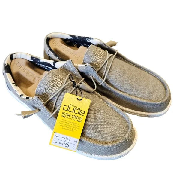 Hey Dude Wally Stretch Canvas Beige Slip-On Casual Shoes NEW