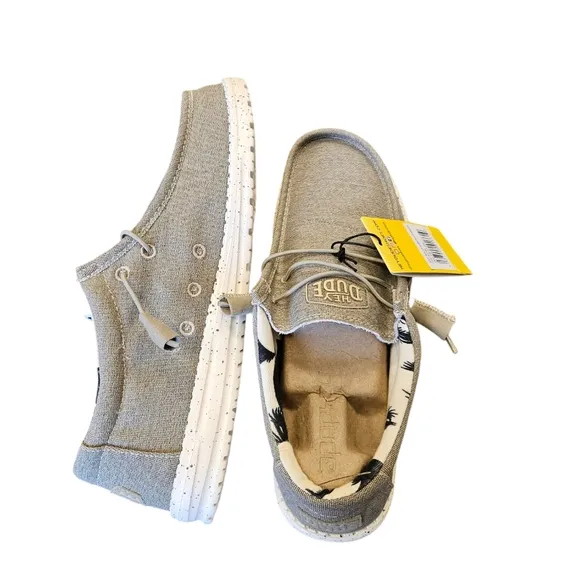 Hey Dude Wally Stretch Canvas Beige Slip-On Casual Shoes NEW