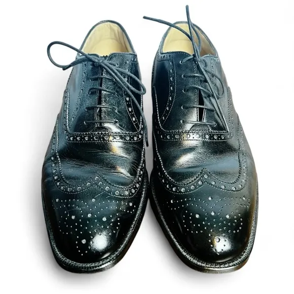 Hickey Freeman - Men’s Black Leather Wingtip Oxford Dress Shoes Wide‎ - 8 EEE