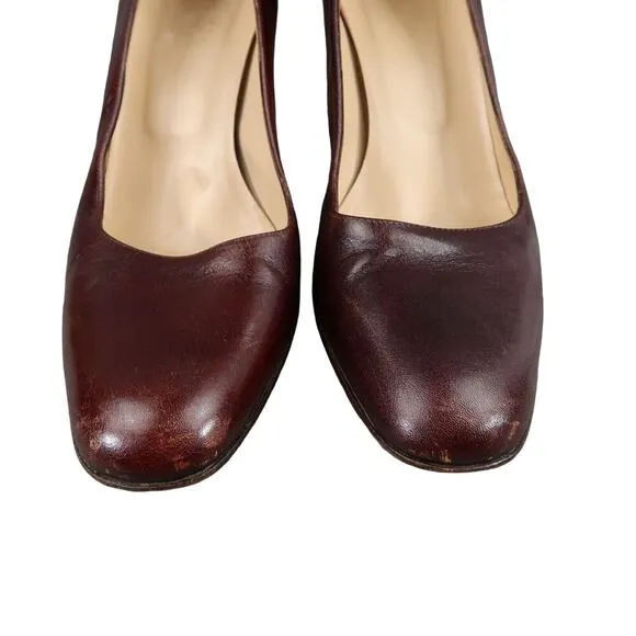 Hobbs Shoes Women 40 Pumps Classic Chunky Heel Fashion Leather Brown Formal Chic