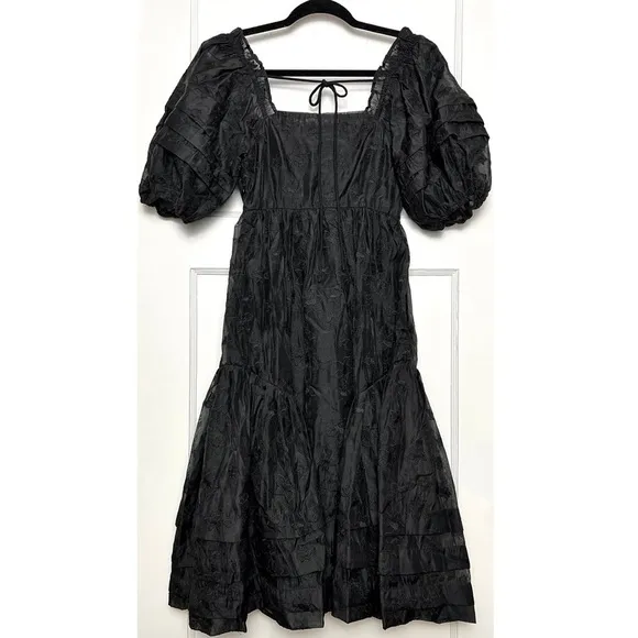HOFMANN COPENHAGEN Floral Embroidered Puff Short Sleeve Babydoll Mini Dress 2
