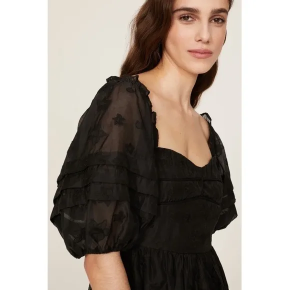 HOFMANN COPENHAGEN Floral Embroidered Puff Short Sleeve Babydoll Mini Dress 2