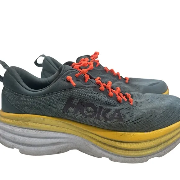 Hoka Men's Gray and Yellow Running Shoes MEN'S EVERYDAY RUNNINGBondi 8 Sz 9.2E