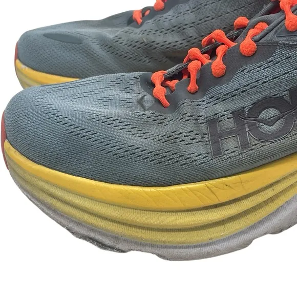 Hoka Men's Gray and Yellow Running Shoes MEN'S EVERYDAY RUNNINGBondi 8 Sz 9.2E