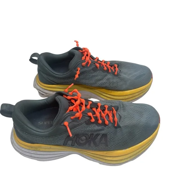 Hoka Men's Gray and Yellow Running Shoes MEN'S EVERYDAY RUNNINGBondi 8 Sz 9.2E