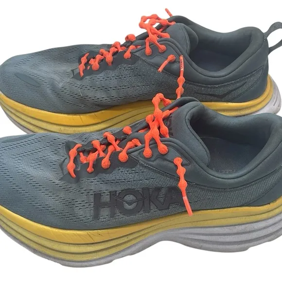 Hoka Men's Gray and Yellow Running Shoes MEN'S EVERYDAY RUNNINGBondi 8 Sz 9.2E