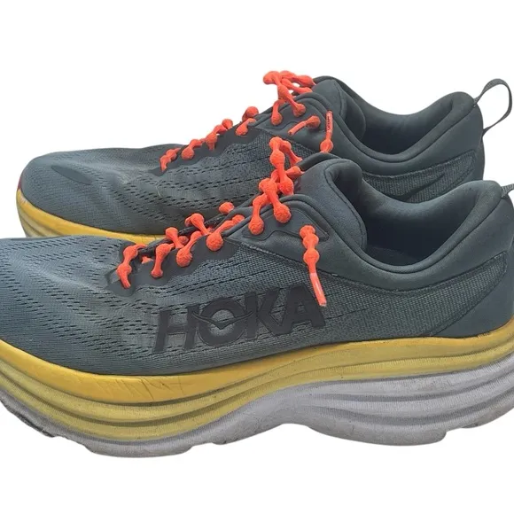 Hoka Men's Gray and Yellow Running Shoes MEN'S EVERYDAY RUNNINGBondi 8 Sz 9.2E