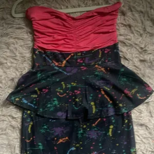 Hot pink and denim strapless dress
