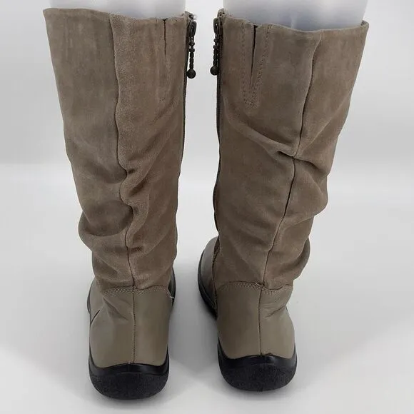 Hotter Mystery Taupe Suede Leather Slouch Boots Side Zip Comfort EXF US 9.5