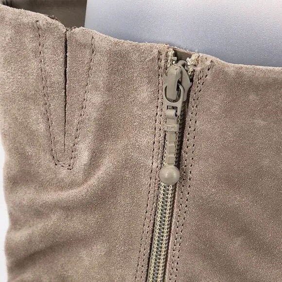 Hotter Mystery Taupe Suede Leather Slouch Boots Side Zip Comfort EXF US 9.5