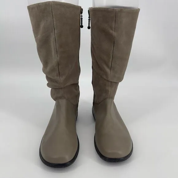 Hotter Mystery Taupe Suede Leather Slouch Boots Side Zip Comfort EXF US 9.5