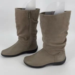Hotter Mystery Taupe Suede Leather Slouch Boots Side Zip Comfort EXF US 9.5