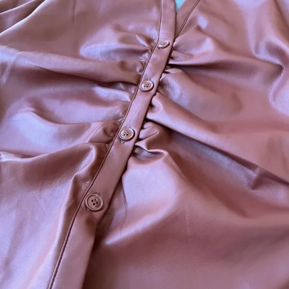 House of Harlow 1960 Brown Fleece Vegan Leather Jacket Blouse Top, Size M
