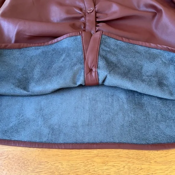 House of Harlow 1960 Brown Fleece Vegan Leather Jacket Blouse Top, Size M