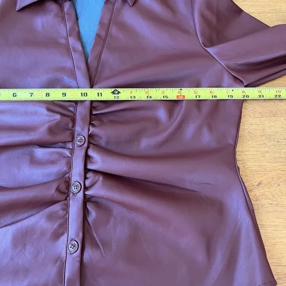 House of Harlow 1960 Brown Fleece Vegan Leather Jacket Blouse Top, Size M