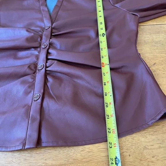House of Harlow 1960 Brown Fleece Vegan Leather Jacket Blouse Top, Size M