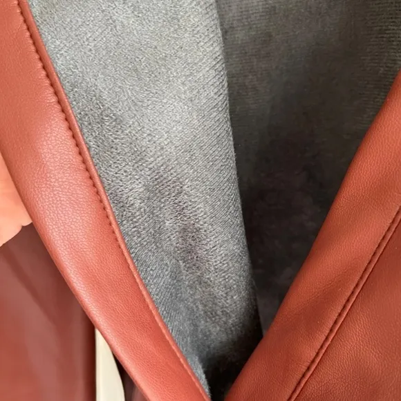 House of Harlow 1960 Brown Fleece Vegan Leather Jacket Blouse Top, Size M