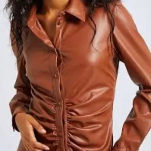 House of Harlow 1960 Brown Fleece Vegan Leather Jacket Blouse Top, Size M