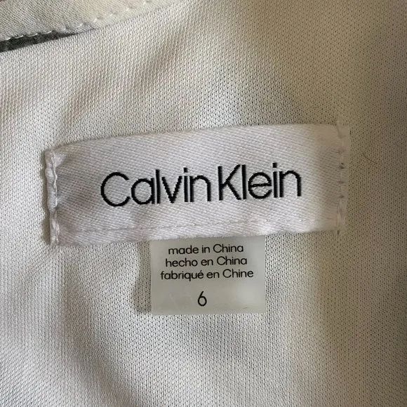 🎉HP🎉 Calvin Klein Sz 6 Women Grey &amp; White Floral Tropical Sleeveless Dress EUC