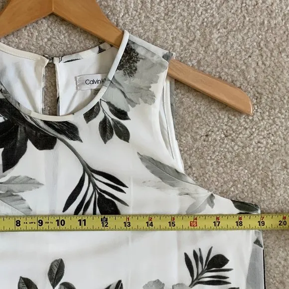 🎉HP🎉 Calvin Klein Sz 6 Women Grey &amp; White Floral Tropical Sleeveless Dress EUC