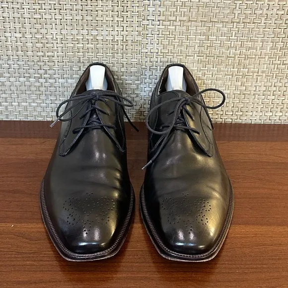 🌟HP🌟Johnston &amp; Murphy Black Leather Boydstun Medallion Plain Derby 11.5