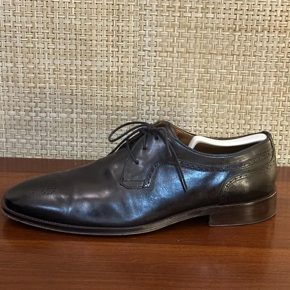 🌟HP🌟Johnston &amp; Murphy Black Leather Boydstun Medallion Plain Derby 11.5