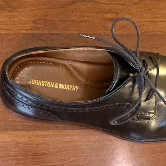 🌟HP🌟Johnston &amp; Murphy Black Leather Boydstun Medallion Plain Derby 11.5
