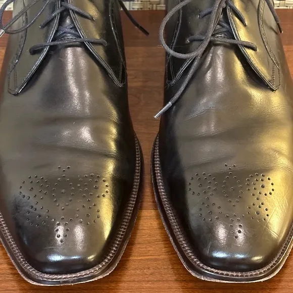 🌟HP🌟Johnston &amp; Murphy Black Leather Boydstun Medallion Plain Derby 11.5