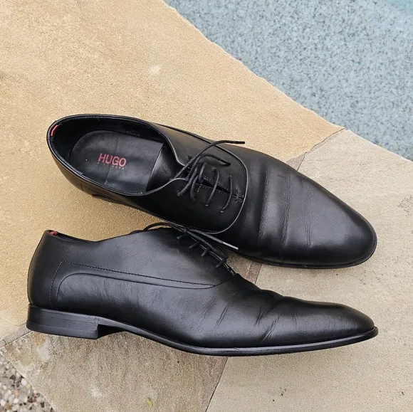 HUGO Boss Men's Appeal_oxfr_bu Oxford Flat Black Leather Dress Shoes  12
