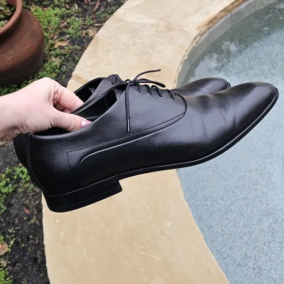 HUGO Boss Men's Appeal_oxfr_bu Oxford Flat Black Leather Dress Shoes  12