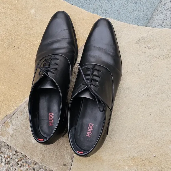 HUGO Boss Men's Appeal_oxfr_bu Oxford Flat Black Leather Dress Shoes  12