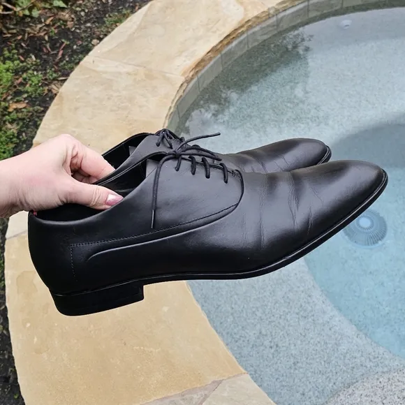 HUGO Boss Men's Appeal_oxfr_bu Oxford Flat Black Leather Dress Shoes  12