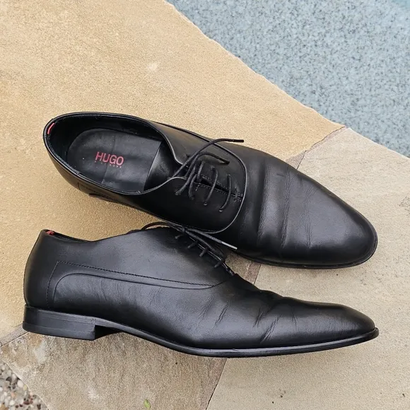 HUGO Boss Men's Appeal_oxfr_bu Oxford Flat Black Leather Dress Shoes  12