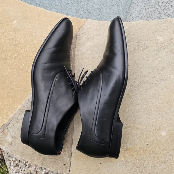 HUGO Boss Men's Appeal_oxfr_bu Oxford Flat Black Leather Dress Shoes  12