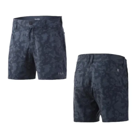 HUK Performance Pursuit Running Lakes Gray Camo Fishing 6&quot; Shorts Men's Size XXL