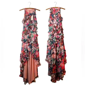 Hutch Design Dress Cecilia Waterfall Maxi Dress Pink Halter Neckline | XS